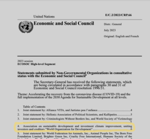 The WOD Statement for 2023 ECOSOC High-level Segment and 2023 High-level Political Forum is published by the United Nations following an open call for proposals